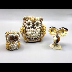 Trio of Vintage Owls Made w/ Tiny Shells by St Croix